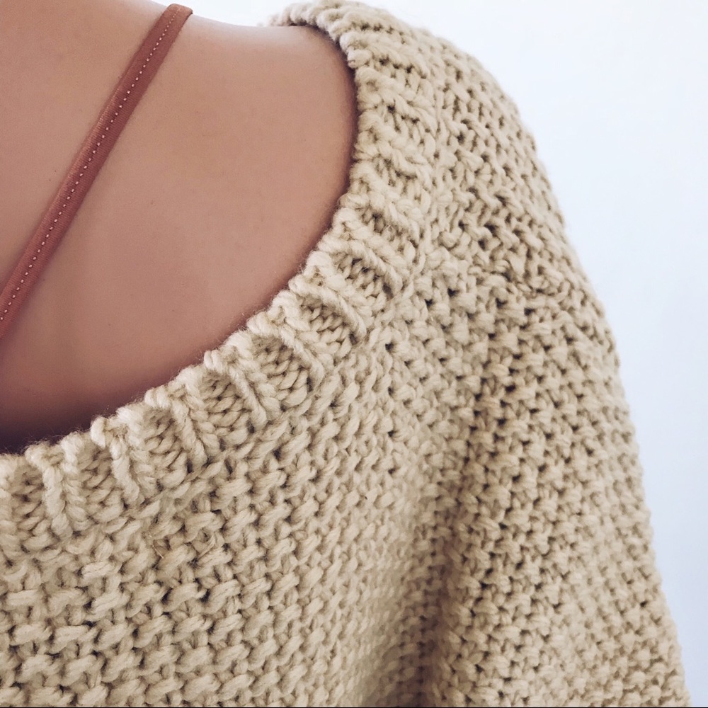 Latte Ribbed Hem Loose Knit Oversized Sweater - Picture 4 of 5